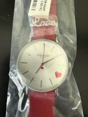 Coach Red Heart Accent Leather Strap Watch Like New